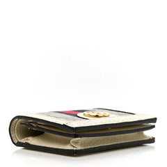 GG Supreme Monogram Textured Dollar Calfskin Web Ophidia Card Case Beige Ebony Mystic White