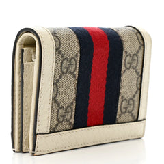 GG Supreme Monogram Textured Dollar Calfskin Web Ophidia Card Case Beige Ebony Mystic White